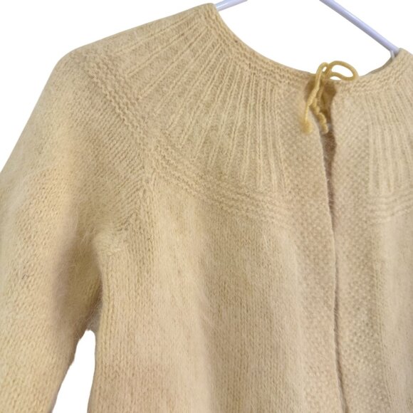 Vintage Handmade Womens Cashmere blend Yellow 3/4 Sleeve Knitted Tie Cardigan XS - Picture 2 of 6